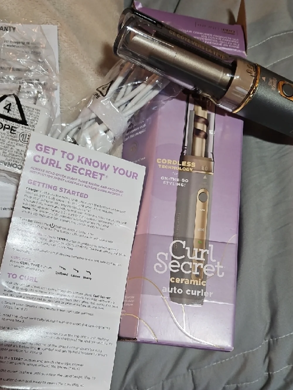 Curl Secret Cordless Curling Wand in Metallic Gold and Silver-Tone - Picture 6 of 9
